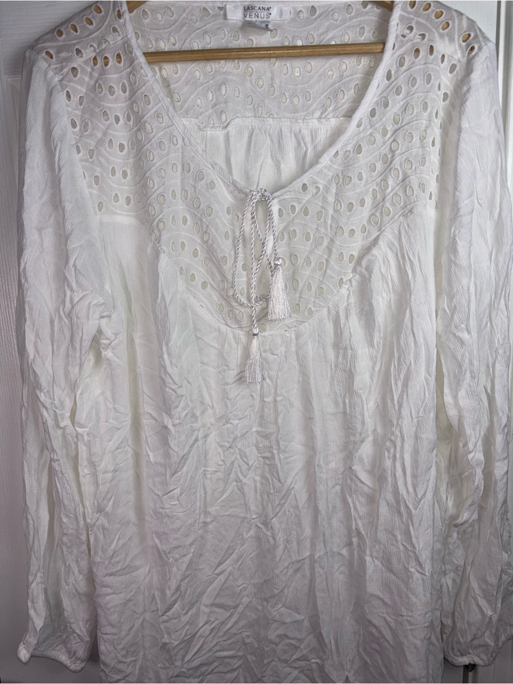 Lascana White Eyelet Peasant Tunic with Tassel Tie NWOT 2X - Picture 5 of 11